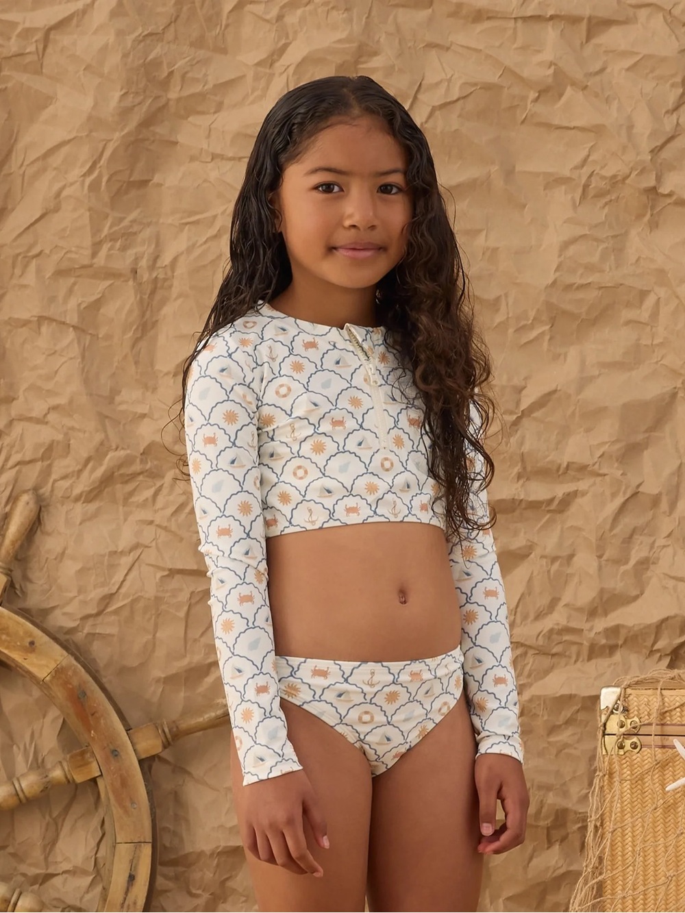 Rylee & Cru Crop Rashguard Set Nautical